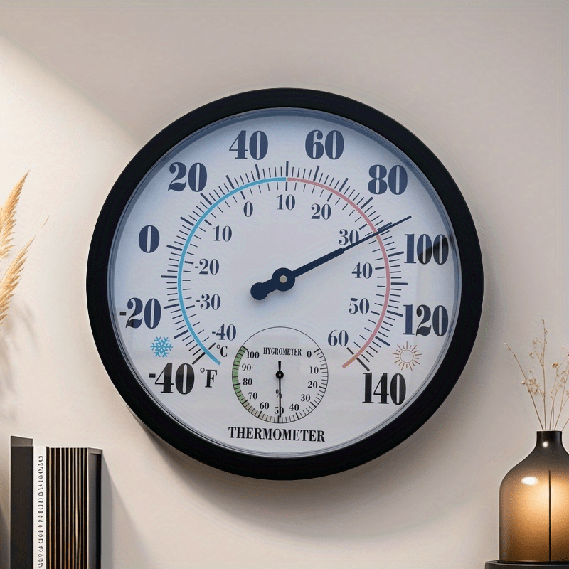1pc 25cm Dual-Panel Thermometer with Black Frame - Accurate Temperature & Humidity Measurement, Stylish American Design, Durable Acrylic, Ideal for Home, Office, and Indoor Use, Office Decor | Modern Wall Clock | Durable Acry