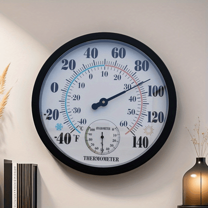 1pc 25cm Dual-Panel Thermometer with Black Frame - Accurate Temperature & Humidity Measurement, Stylish American Design, Durable Acrylic, Ideal for Home, Office, and Indoor Use, Office Decor | Modern Wall Clock | Durable Acry