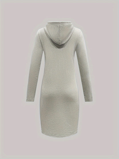 Print Bodycon Hooded Dress, Casual Drawstring Sweatshirt Dress for Spring & Fall, Women's Clothing