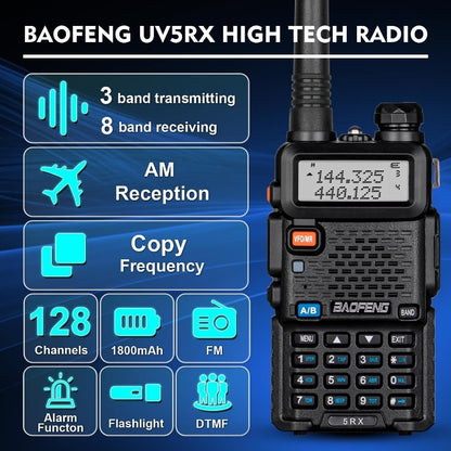 Baofeng 5RX Ham Radio Upgraded of UV 5R Multi Band Receiving Two Way Radio with 4pcs Battery VHF 1 25M UHF AM FM Reception DTMF VOX SCAN Dual Watch Walkie Talkie with Earpiece 771 Antenna 2 Pack