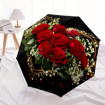 Love Roses Themed automatic automatic umbrella automatic folding portable umbrella universal for all seasons daily activities and holiday gifts decorative umbrella with exquisite patterns