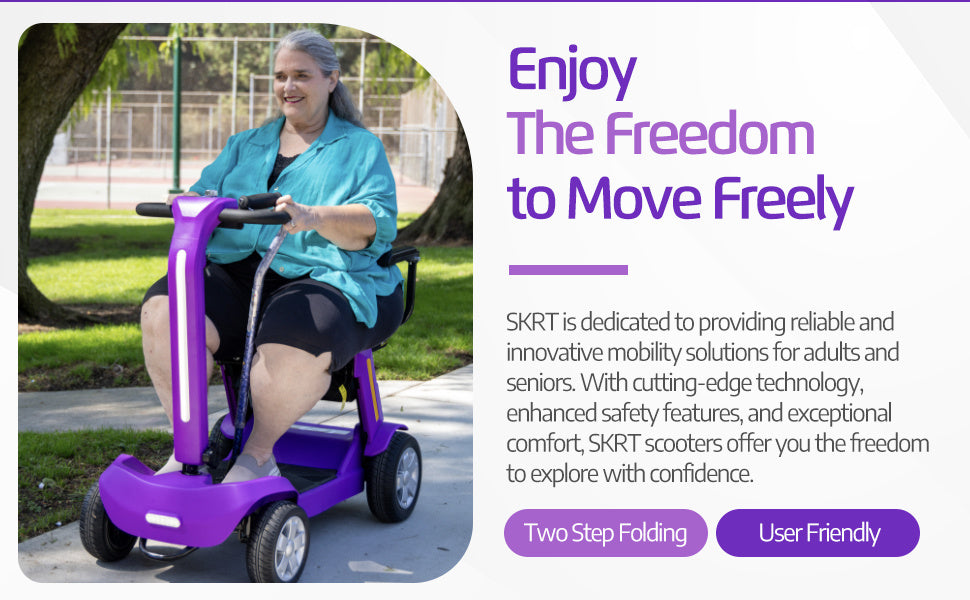 Foldable Mobility Scooter for Adults & Senior, 4 Wheels Powered Device for Travel, Lightweight and Portable, with LED Strip Light, Storage Bag, Charger Included, No Assemble Required
