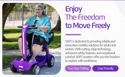 Foldable Mobility Scooter for Adults & Senior, 4 Wheels Powered Device for Travel, Lightweight and Portable, with LED Strip Light, Storage Bag, Charger Included, No Assemble Required