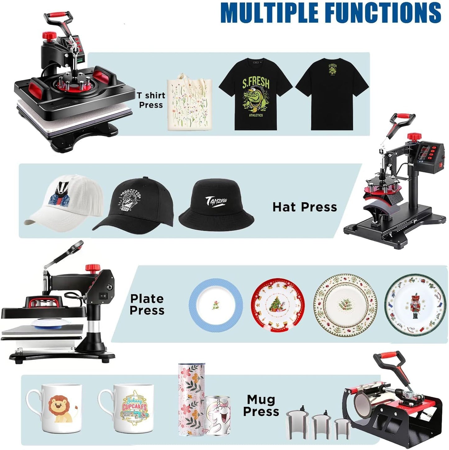 HOMDOX Upgraded 8 in 1 / 5 in 1 Heat Press Machine 15 x 12 Inch Professional Heat Transfer Machine 360-Degree Swing Away Multifunction Industrial-Quality Digital Sublimation Combo Heat Press for T Shirt Mug Hat Plate Cap for