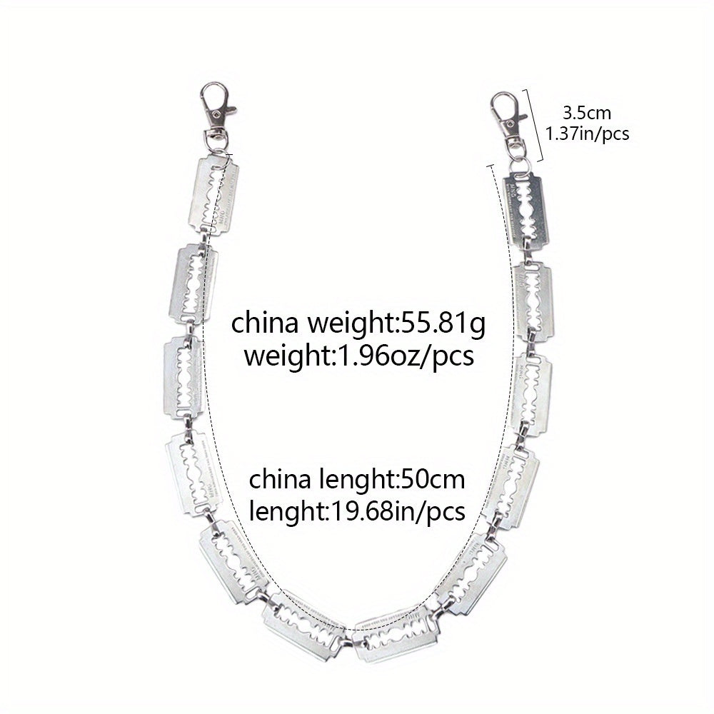 Stainless Steel Adjustable Punk Gothic Waist Chain with Metal Blade Zipper - Edgy Unisex Body Jewelry for Men & Women, Hip Hop Street Style Festival Accessory, Halloween & Christmas Gift, Durable Chain for Concerts, Parties,