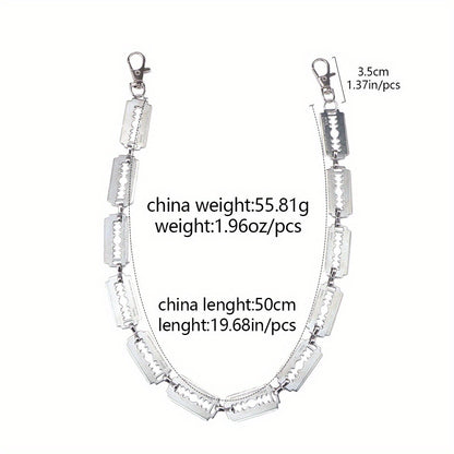 Stainless Steel Adjustable Punk Gothic Waist Chain with Metal Blade Zipper - Edgy Unisex Body Jewelry for Men & Women, Hip Hop Street Style Festival Accessory, Halloween & Christmas Gift, Durable Chain for Concerts, Parties,