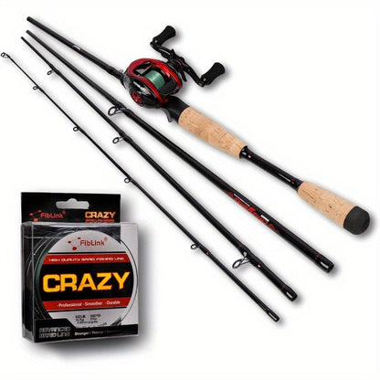 Baitcasting Fishing Rod and Reel Combo, 4 - Piece Portable Travel Casting Rod, Baitcasting Combo