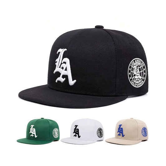 Twostyles Unisex Baseball Cap - Breathable Embroidered 'LA' Design, Adjustable Snapback, Black Retro Style, Perfect for Outdoor Sports and Casual Wear, Sun Hat, Adjustable