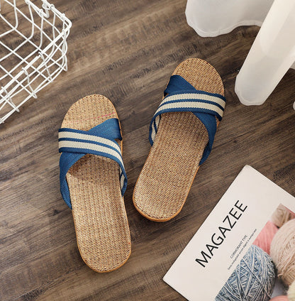 Summer Women's Slippers Home Flats Hemp Luxury Designer Woman Shoes Casual Indoor Slides Couple 2026 Soft Lightweight Large Size