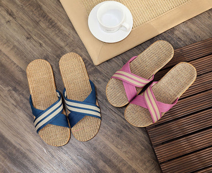Summer Women's Slippers Home Flats Hemp Luxury Designer Woman Shoes Casual Indoor Slides Couple 2026 Soft Lightweight Large Size