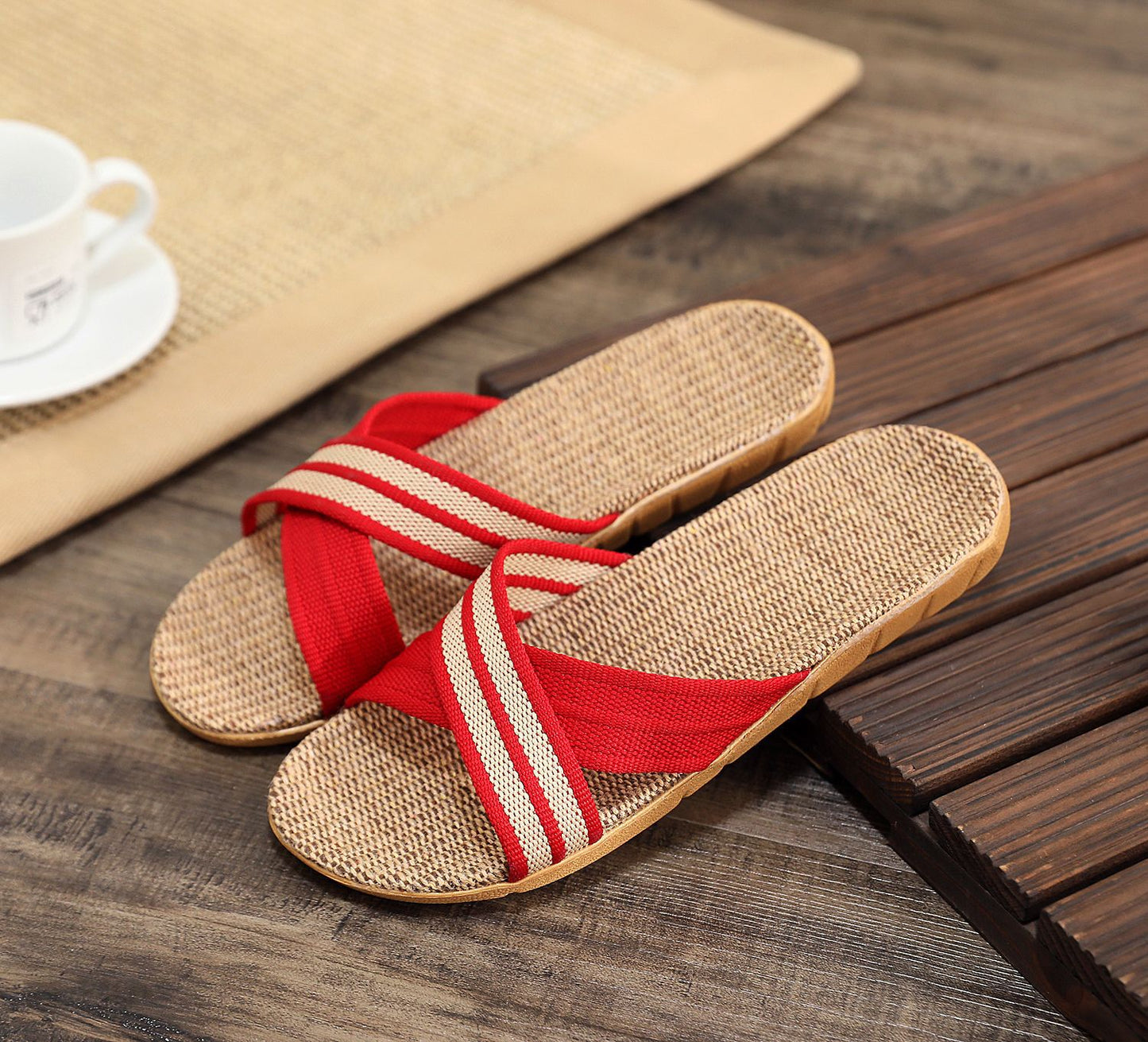 Summer Women's Slippers Home Flats Hemp Luxury Designer Woman Shoes Casual Indoor Slides Couple 2026 Soft Lightweight Large Size