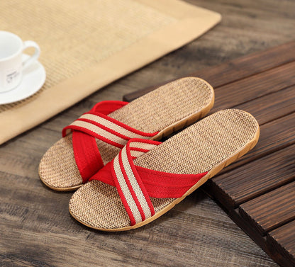Summer Women's Slippers Home Flats Hemp Luxury Designer Woman Shoes Casual Indoor Slides Couple 2026 Soft Lightweight Large Size