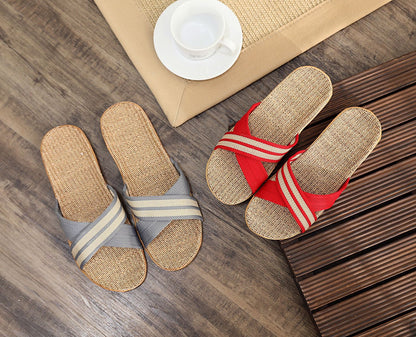 Summer Women's Slippers Home Flats Hemp Luxury Designer Woman Shoes Casual Indoor Slides Couple 2026 Soft Lightweight Large Size