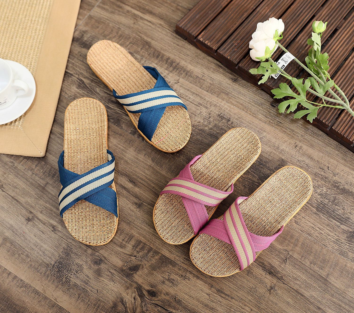 Summer Women's Slippers Home Flats Hemp Luxury Designer Woman Shoes Casual Indoor Slides Couple 2026 Soft Lightweight Large Size
