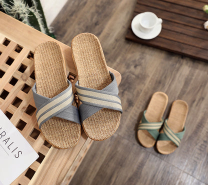 Summer Women's Slippers Home Flats Hemp Luxury Designer Woman Shoes Casual Indoor Slides Couple 2026 Soft Lightweight Large Size