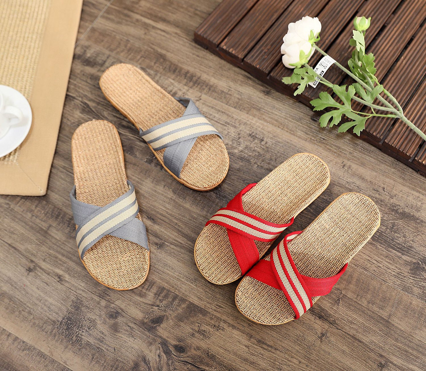 Summer Women's Slippers Home Flats Hemp Luxury Designer Woman Shoes Casual Indoor Slides Couple 2026 Soft Lightweight Large Size