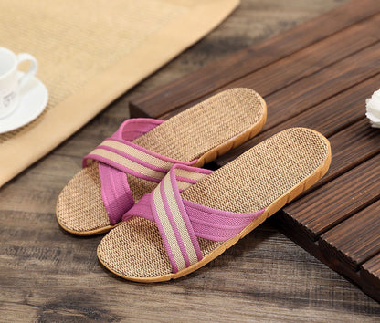 Summer Women's Slippers Home Flats Hemp Luxury Designer Woman Shoes Casual Indoor Slides Couple 2026 Soft Lightweight Large Size