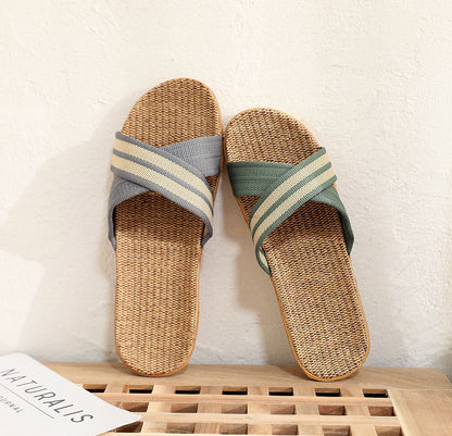 Summer Women's Slippers Home Flats Hemp Luxury Designer Woman Shoes Casual Indoor Slides Couple 2026 Soft Lightweight Large Size