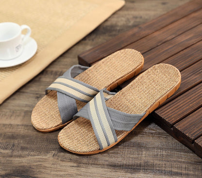 Summer Women's Slippers Home Flats Hemp Luxury Designer Woman Shoes Casual Indoor Slides Couple 2026 Soft Lightweight Large Size