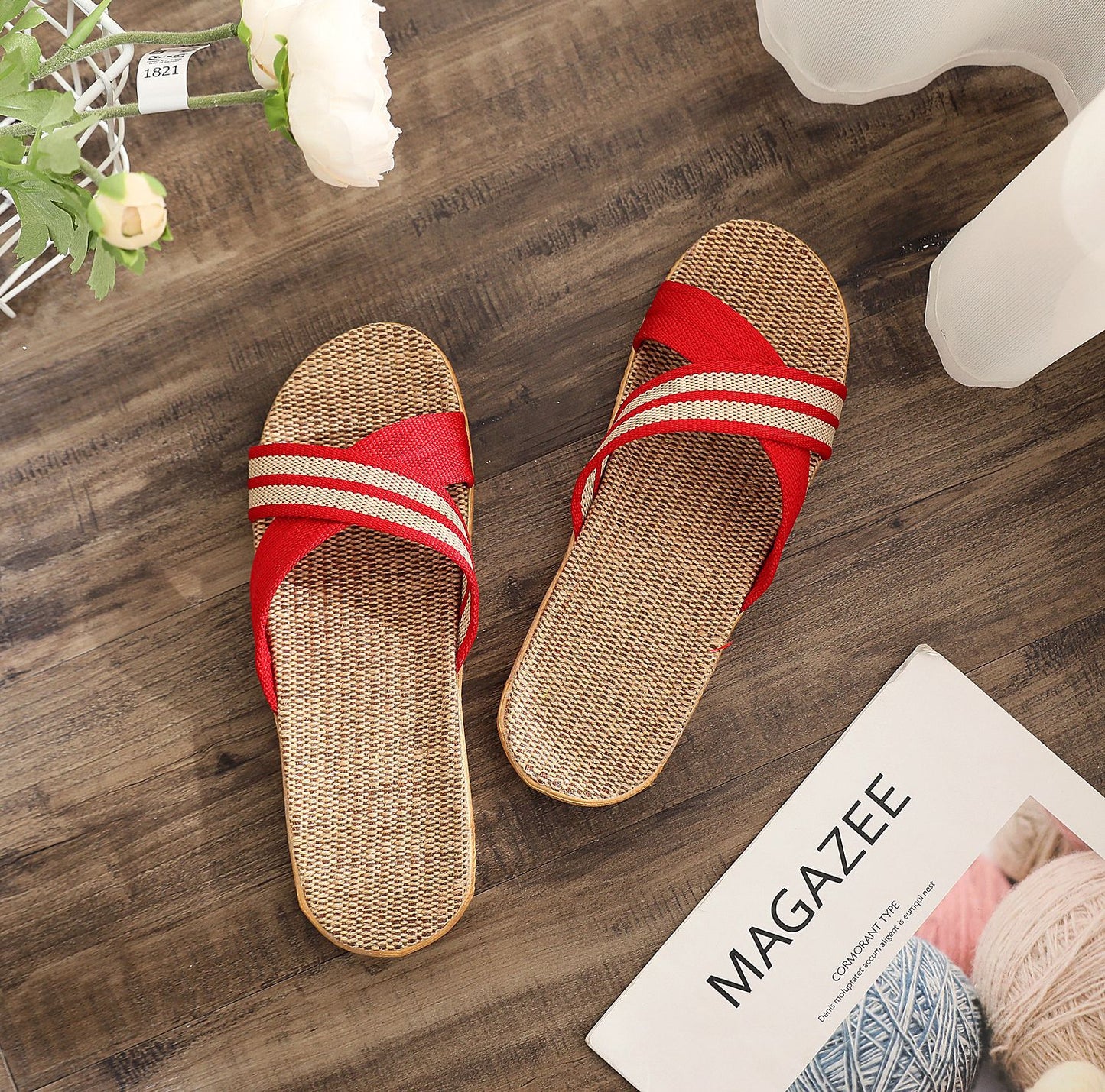 Summer Women's Slippers Home Flats Hemp Luxury Designer Woman Shoes Casual Indoor Slides Couple 2026 Soft Lightweight Large Size