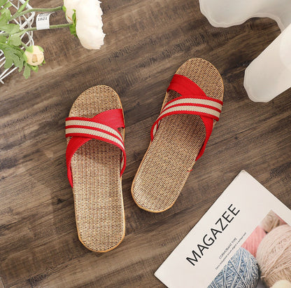 Summer Women's Slippers Home Flats Hemp Luxury Designer Woman Shoes Casual Indoor Slides Couple 2026 Soft Lightweight Large Size