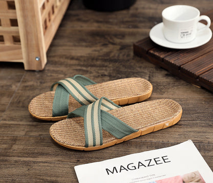 Summer Women's Slippers Home Flats Hemp Luxury Designer Woman Shoes Casual Indoor Slides Couple 2026 Soft Lightweight Large Size