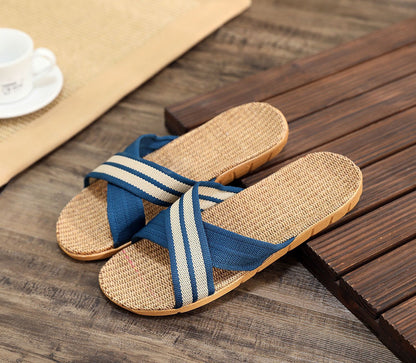 Summer Women's Slippers Home Flats Hemp Luxury Designer Woman Shoes Casual Indoor Slides Couple 2026 Soft Lightweight Large Size