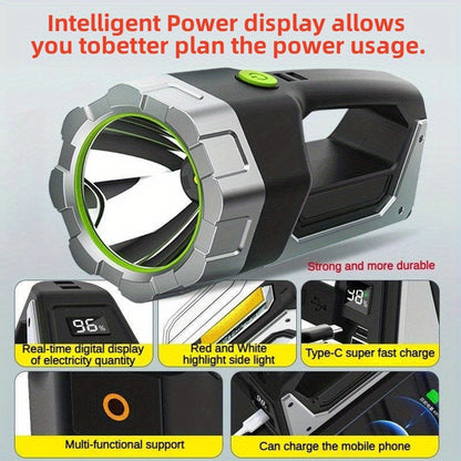 1pc High-Intensity LED Flashlight with Rechargeable 4000mAh Battery, Design, Magnetic Base & COB Side Lamp – Perfect for Camping, Fishing, Hunting, Car Repairs & Emergencies, Camping Essentials | Robust Flashlight Design |