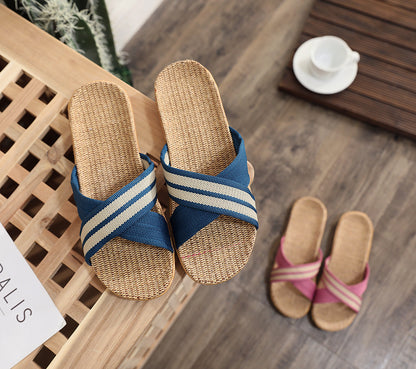 Summer Women's Slippers Home Flats Hemp Luxury Designer Woman Shoes Casual Indoor Slides Couple 2026 Soft Lightweight Large Size