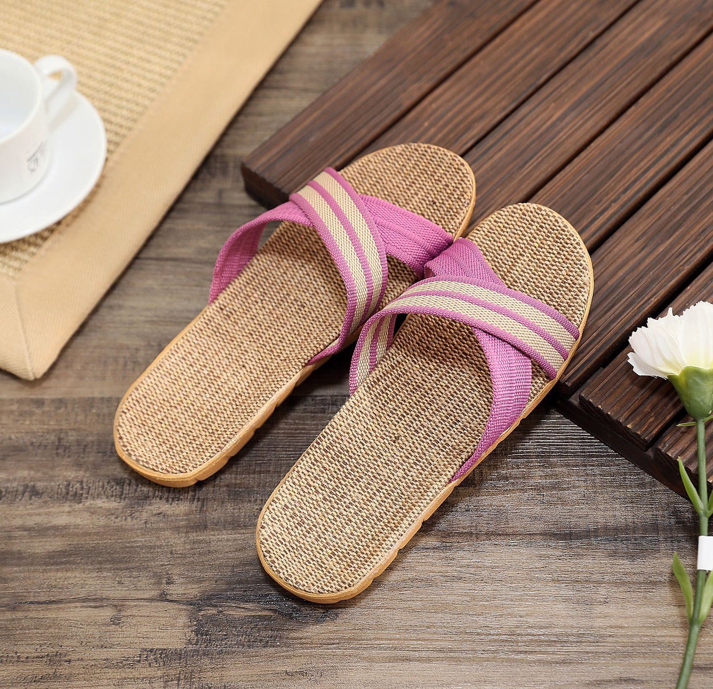 Summer Women's Slippers Home Flats Hemp Luxury Designer Woman Shoes Casual Indoor Slides Couple 2026 Soft Lightweight Large Size