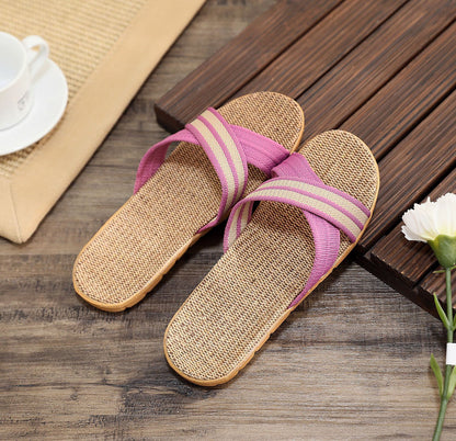 Summer Women's Slippers Home Flats Hemp Luxury Designer Woman Shoes Casual Indoor Slides Couple 2026 Soft Lightweight Large Size