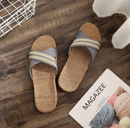 Summer Women's Slippers Home Flats Hemp Luxury Designer Woman Shoes Casual Indoor Slides Couple 2026 Soft Lightweight Large Size
