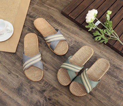 Summer Women's Slippers Home Flats Hemp Luxury Designer Woman Shoes Casual Indoor Slides Couple 2026 Soft Lightweight Large Size