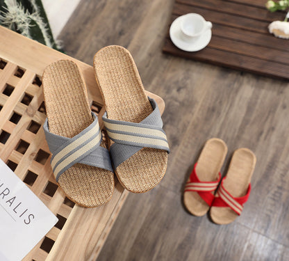 Summer Women's Slippers Home Flats Hemp Luxury Designer Woman Shoes Casual Indoor Slides Couple 2026 Soft Lightweight Large Size