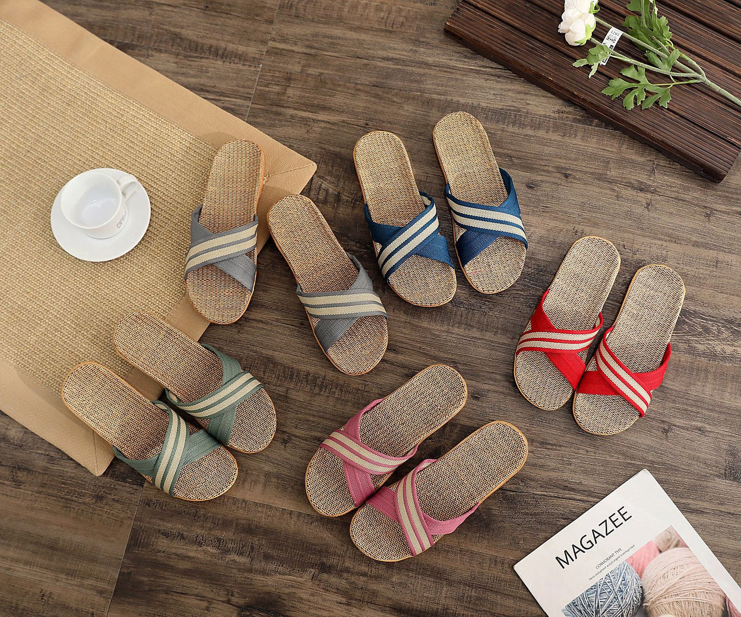 Summer Women's Slippers Home Flats Hemp Luxury Designer Woman Shoes Casual Indoor Slides Couple 2026 Soft Lightweight Large Size