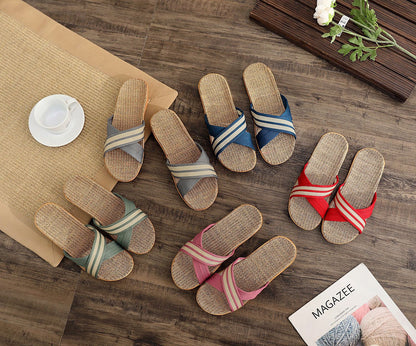 Summer Women's Slippers Home Flats Hemp Luxury Designer Woman Shoes Casual Indoor Slides Couple 2026 Soft Lightweight Large Size