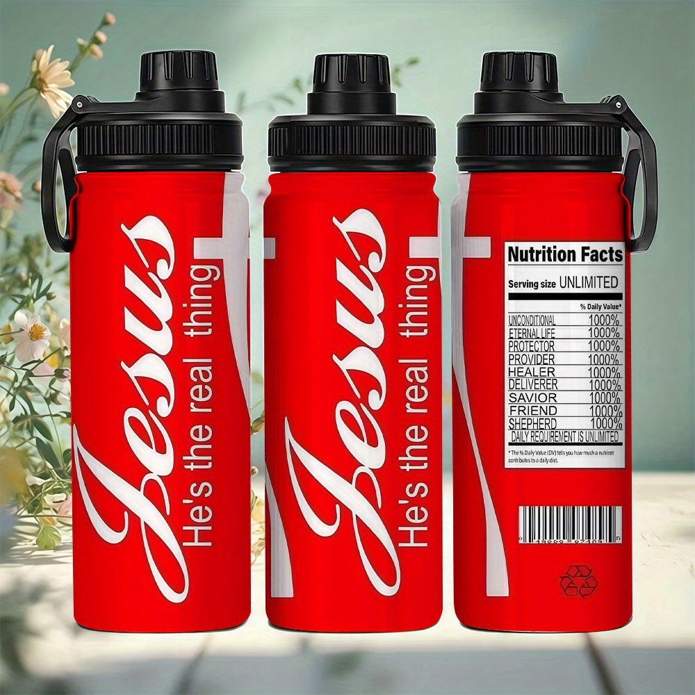1pc 1pcs 1pc 1pcs (singular "1pc") Jesus-Themed Water Bottle - Stainless Steel Insulated Tumbler with Leakproof Lid, -Based ("Jesus He's the Real Thing"), Double-Wall Vacuum for Hot/ Drinks, Ideal Gift Suitable for Gym, Trave