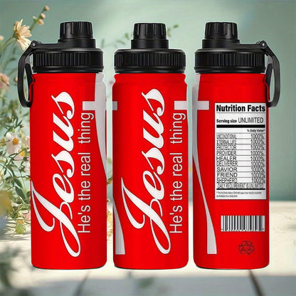 1pc 1pcs 1pc 1pcs (singular "1pc") Jesus-Themed Water Bottle - Stainless Steel Insulated Tumbler with Leakproof Lid, -Based ("Jesus He's the Real Thing"), Double-Wall Vacuum for Hot/ Drinks, Ideal Gift Suitable for Gym, Trave