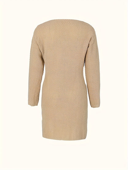 Women's Elegant Hollow Out Design Dress - Semi-Sheer Pencil Skirt with Round Neck, Medium Stretch & All-Season Versatility for Casual to Formal Occasions, Occasion Wear, Formal Attire, Textured Fabric, Sophisticated Craftsman
