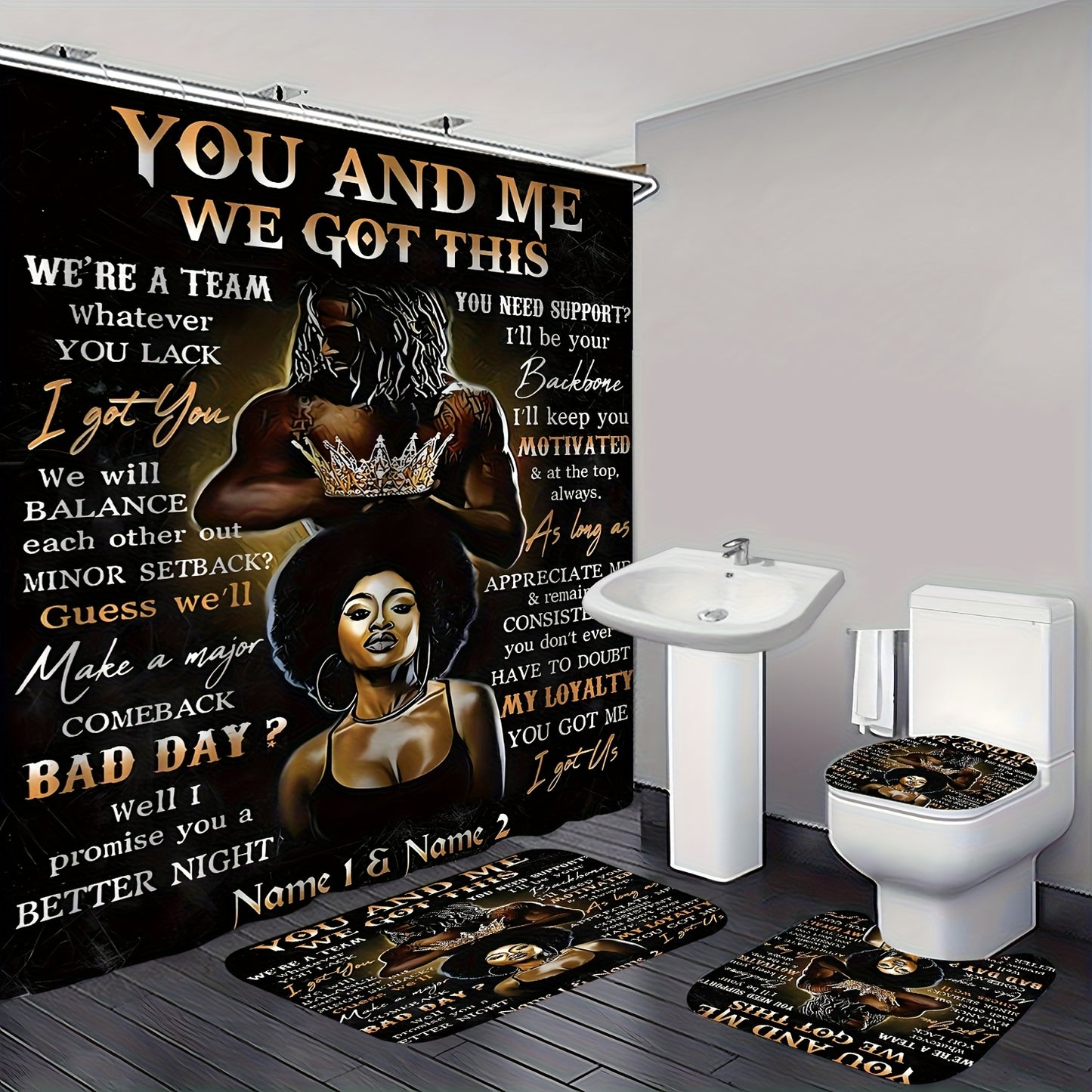 4pcs Shower Curtain Bathroom Sets, Fashion Shower Curtain Sets with Rug, Abstract Modern Shower Curtain Set, with 12 Hook, Bath Mat, U-shaped Bath Mat And Toilet Seat Cover, Bathroom Home Decor And Accessories