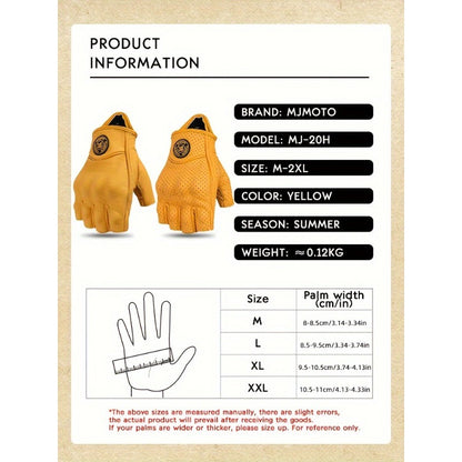 Men & Women' Retro Motorcycle Half-Finger Gloves - Yellow Breathable Riding with Hook-and-Loop Closure, Suitable for Motorbike, Dirt, Scooters, Commuting - Half-Finger for Throttle