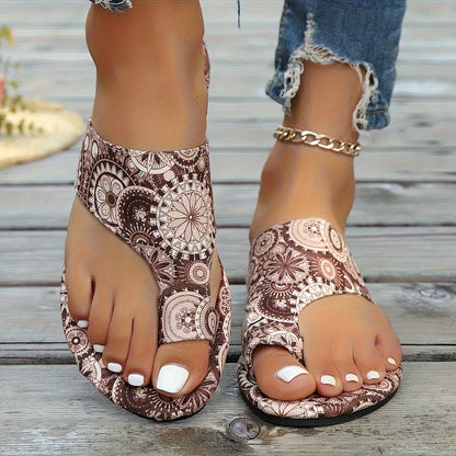 Women's Bohemian Floral Slide Sandals - Slip-On Open Toe Summer Shoes with Pink, Lightweight Flat Sandals for Beach, Casual Outfits - Easy Slip Closure & Non-Slip PU Sole, Beach Footwear