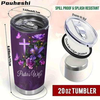 1pc 20oz Double-Layer Insulated Stainless Steel Water Cup, Shatterproof, Sealable, With Lid, 304 Stainless Steel, Letter Print, Pastor'S Wife Theme, Personalized Gift, for Friend