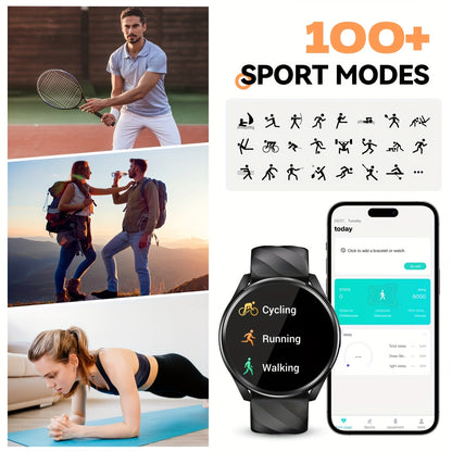 QTLJJBY Round wireless call smart sports watch, 1.46 inch HD full screen touch display, fitness tracker, IPX8, 7 days of battery life, long standby, with information push, female function, multiple sports modes (pedometer, ca