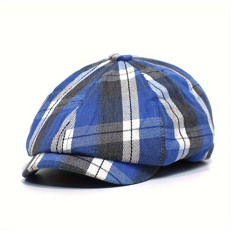 New Plaid Octagonal Hat, Vintage Artistic Newsboy Cap, Women'S Casual Beret, British Style, Lightweight, Non-Stretch, with Random Printing Pattern, for Holida