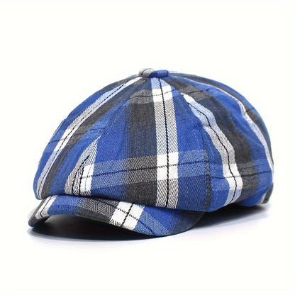 New Plaid Octagonal Hat, Vintage Artistic Newsboy Cap, Women'S Casual Beret, British Style, Lightweight, Non-Stretch, with Random Printing Pattern, for Holida