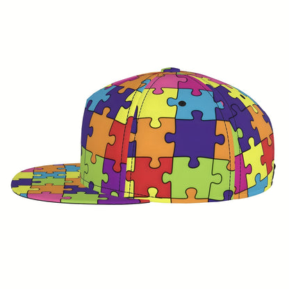 Colorful Puzzle Pattern Baseball Cap - Adjustable, Lightweight Polyester Flat Brim Hat with Vibrant Cartoon Design, Ideal for Family Gift, Mother'S Day & Father'S Day, Beach & Sports Cap|Playful Accessory|Machine Washable Hat