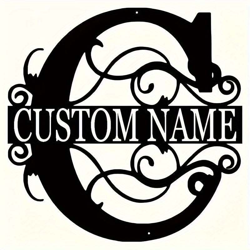 Customized Metal Surname Sign - Personalized Black Art Deco Wall Decor, Reusable Matte Finish, Detachable Pre-pasted Metal Accent - For Home Decor - Suitable for Living Room, Bedroom, Garden, Outdoor Spaces - Unique Gift for