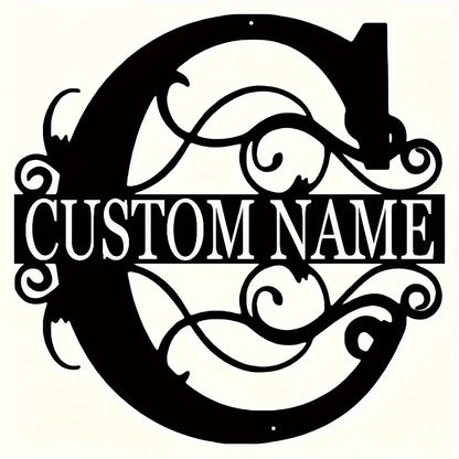 Customized Metal Surname Sign - Personalized Black Art Deco Wall Decor, Reusable Matte Finish, Detachable Pre-pasted Metal Accent - For Home Decor - Suitable for Living Room, Bedroom, Garden, Outdoor Spaces - Unique Gift for