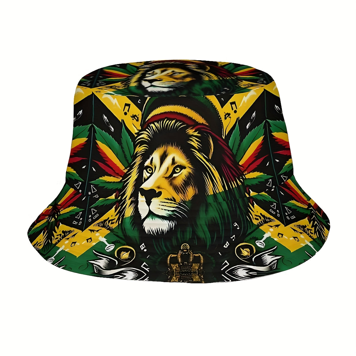 1pc Jamaican Lion Design Bucket Hat - Vibrant Rastafarian Colors, Wide Brim Sun Protection for Men & Women, Outdoor Fishing, Beach, Golf, Hiking - Reggae Festival Accessory with Lion Face Graphic, Beach Hat, Fishing Hat, Bold